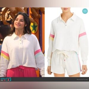 Wildfox Candy Stripe Miami Terry Cloth White Sweater Polo Top Medium NWD